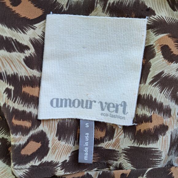 AMOUR VERT Silk Leopard Print Shift Mini Dress Size Small Tan Brown 3/4 Sleeve - Picture 5 of 8